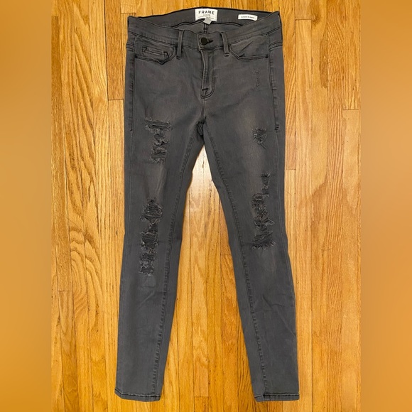 FRAME Le Skinny De Jeanne Satine Rips in Grey Shred Size 28 | 50% Modal - Picture 2 of 12